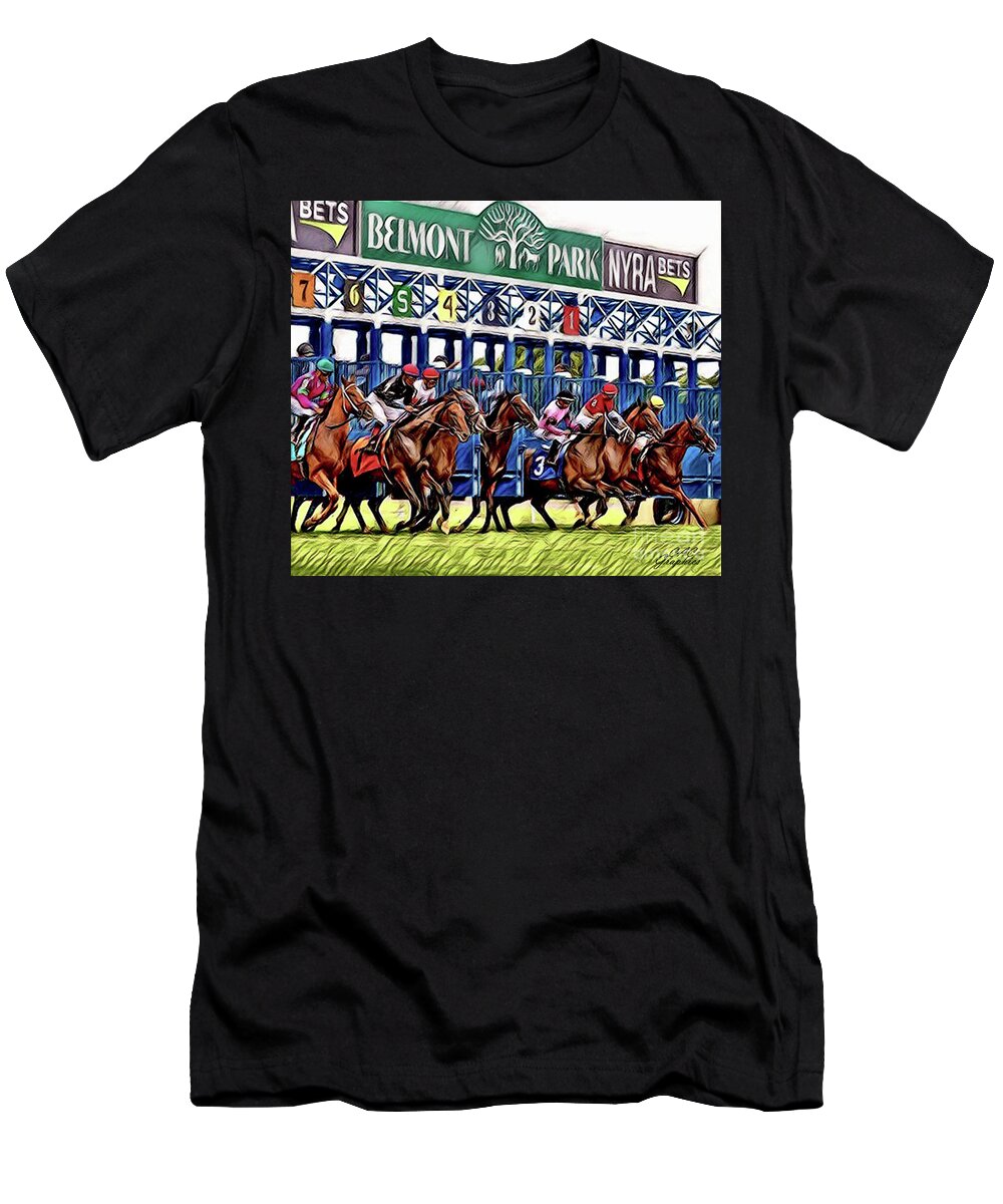 Belmont Park T-Shirt featuring the digital art Belmont Park Starting Gate 2 by CAC Graphics
