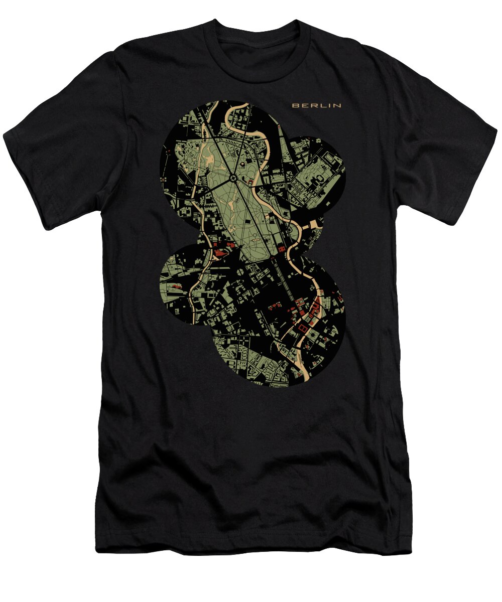 Map T-Shirt featuring the digital art Berlin map engraving by Jasone Ayerbe- Javier R Recco