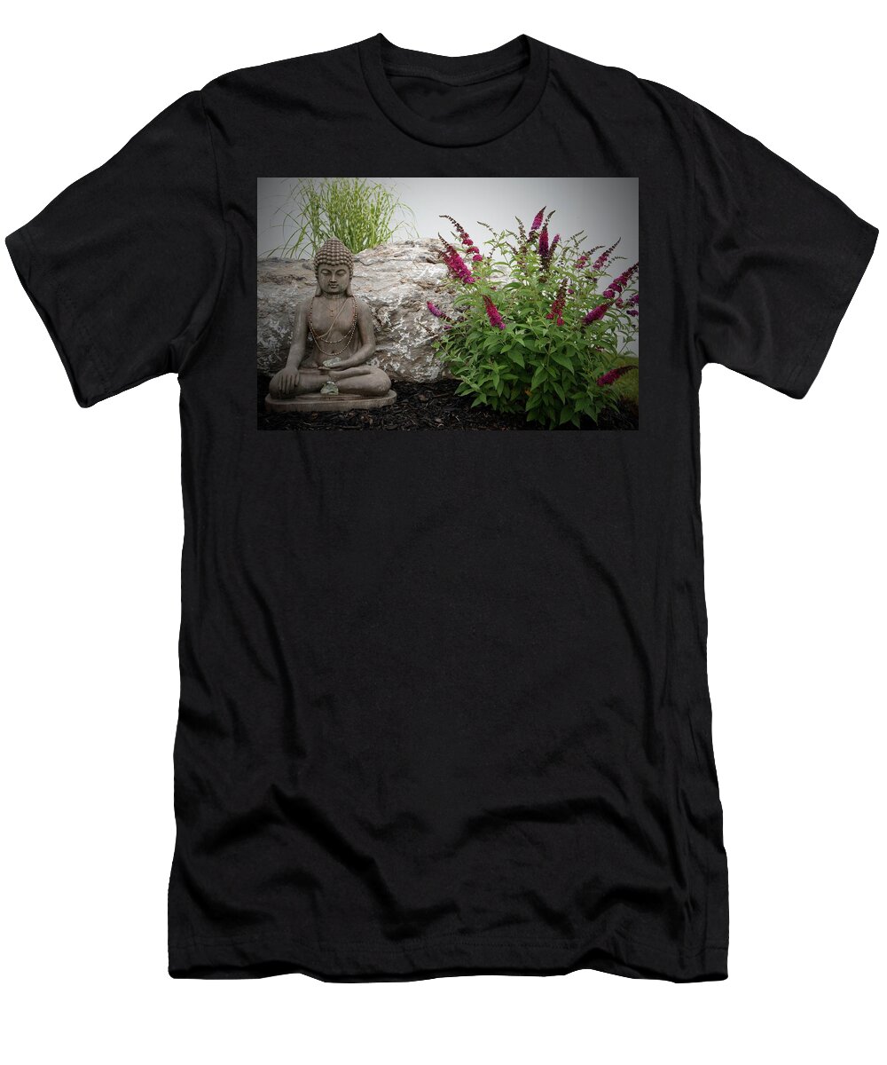 Butterfly Bush T-Shirt featuring the photograph Blooming Buddha by Kathy Ozzard Chism