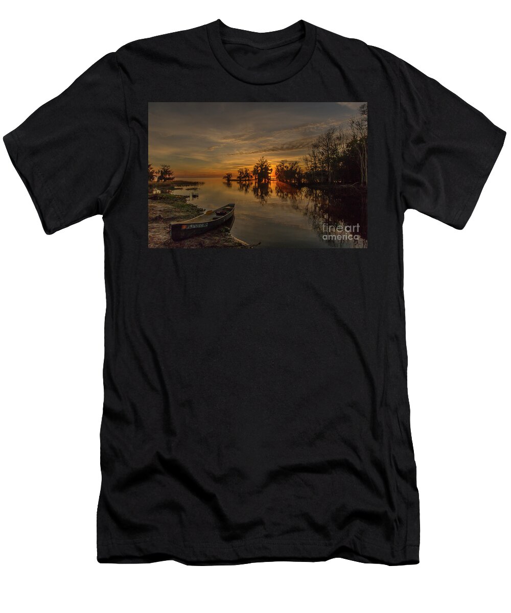 Canoe T-Shirt featuring the photograph Blue Cypress Canoe by Tom Claud