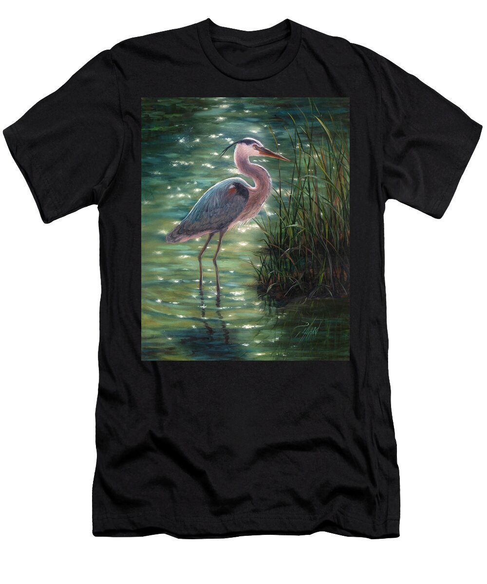 Blue Heron T-Shirt featuring the painting Blue Heron by Lynne Pittard