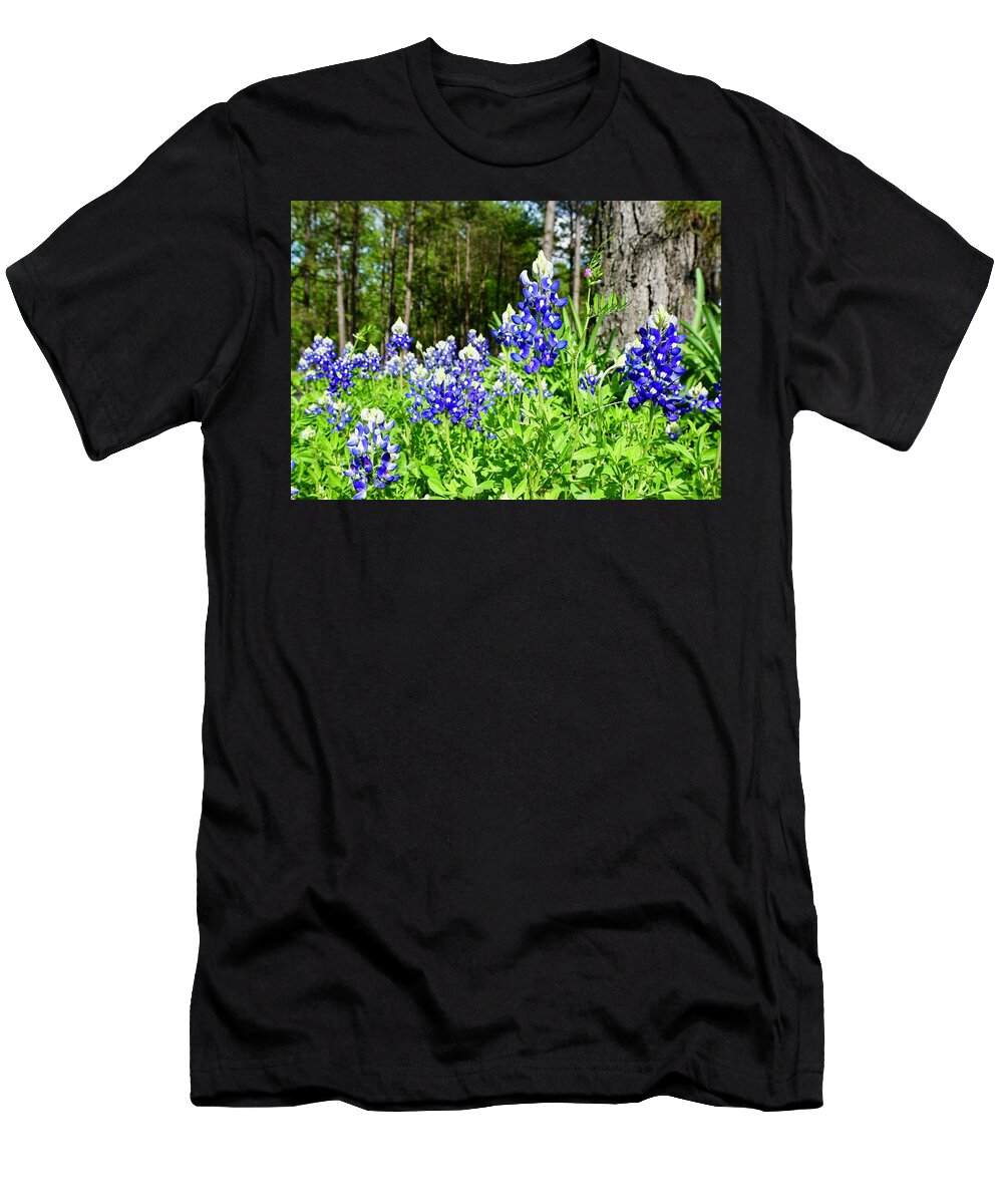 Bluebonnet T-Shirt featuring the photograph Bluebonnets in the Texas Piney Woods by Norma Brock