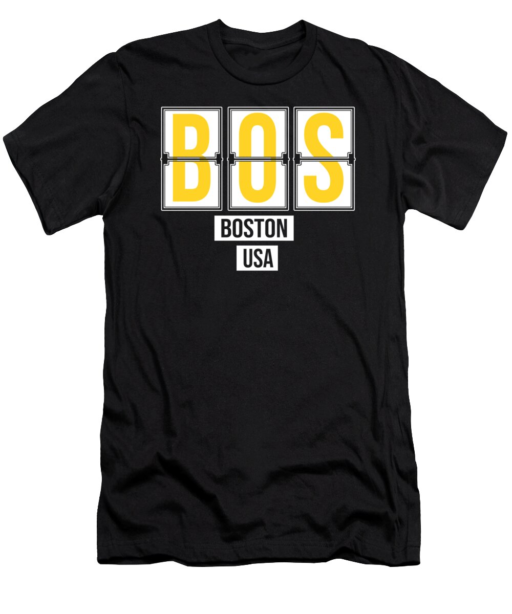 Bos T-Shirt featuring the digital art BOS Boston Airport Massachusetts Airport Code Souvenir or Gift Design by Hope and Hobby