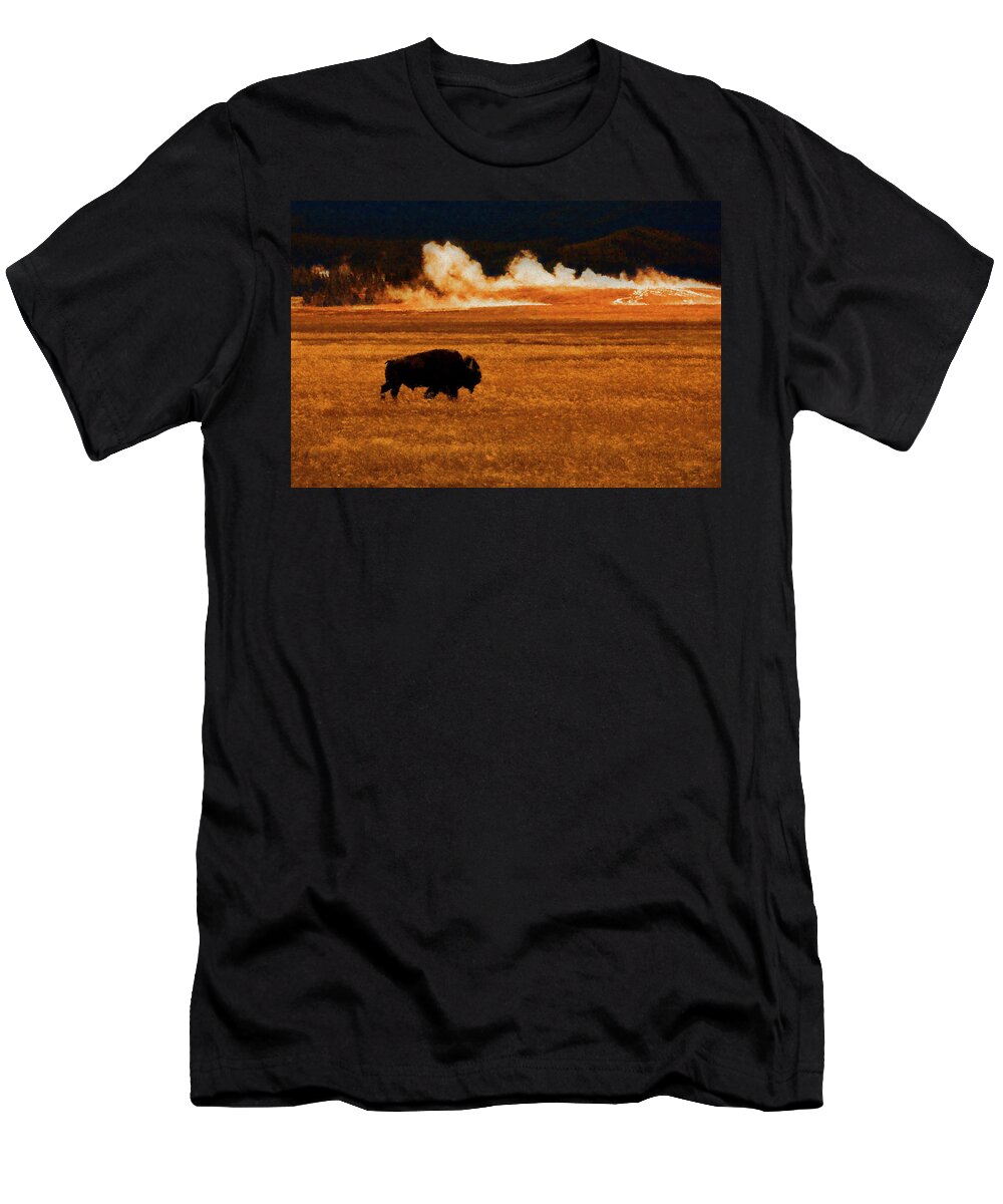 Buffalo T-Shirt featuring the digital art Buffalo Fire Sunset by Patricia Montgomery