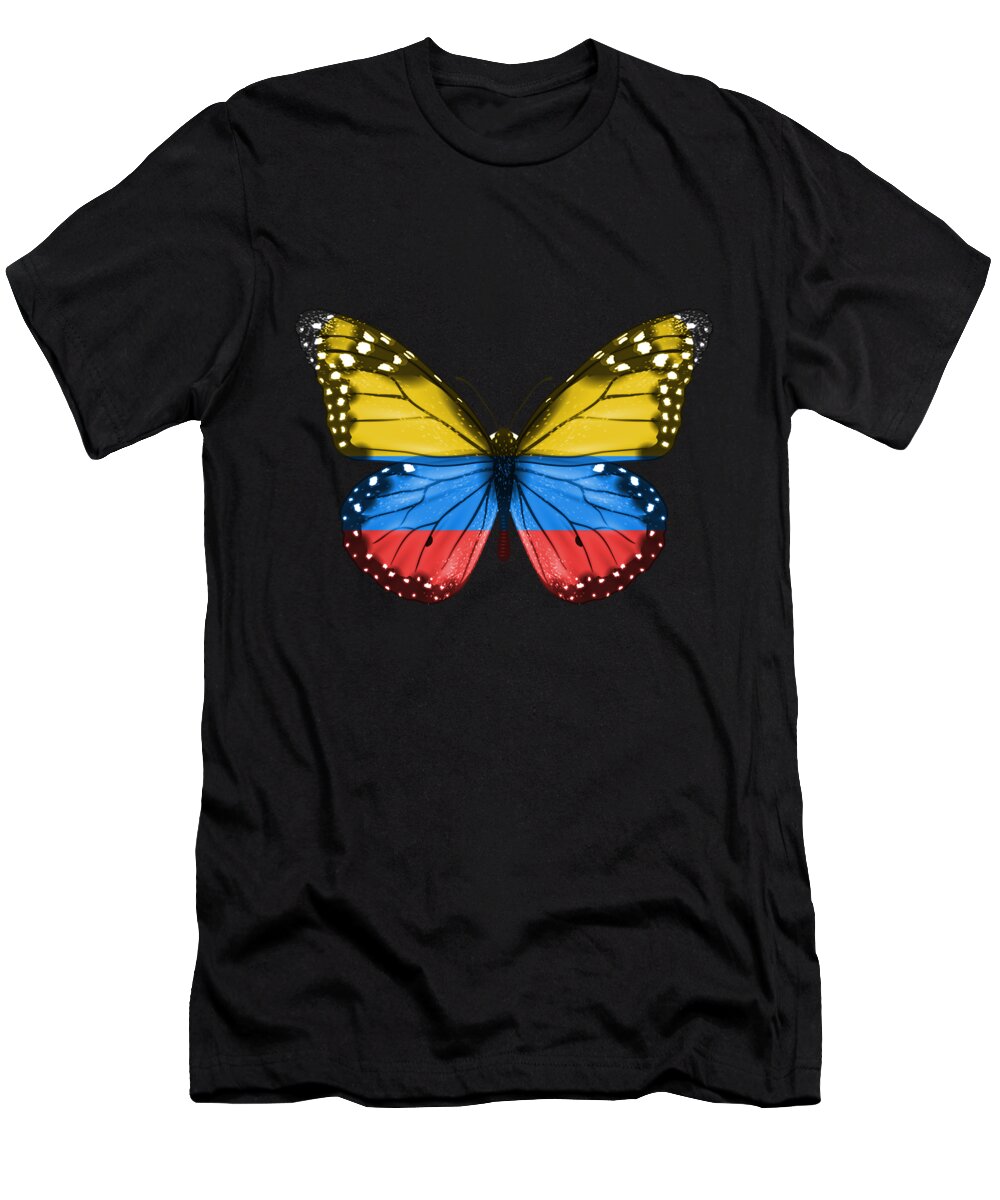 Colombian T-Shirt featuring the digital art Butterfly Flag Of Colombia by Jose O