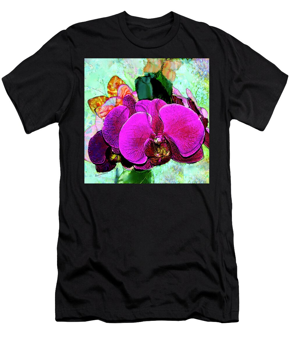Butterfly Orchids And Butterflies T-Shirt featuring the mixed media Butterfly Orchids and Butterflies by Bonnie Marie