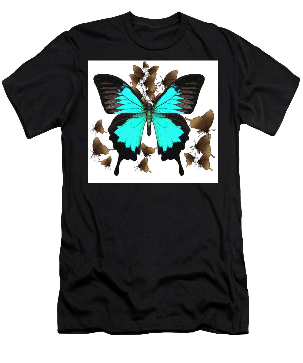 Portrait T-Shirt featuring the drawing Ulysses Butterfly All A Flutter by Joan Stratton