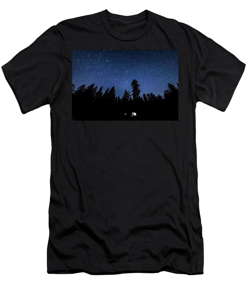 Night T-Shirt featuring the photograph Cabin in the woods by Joe Holley