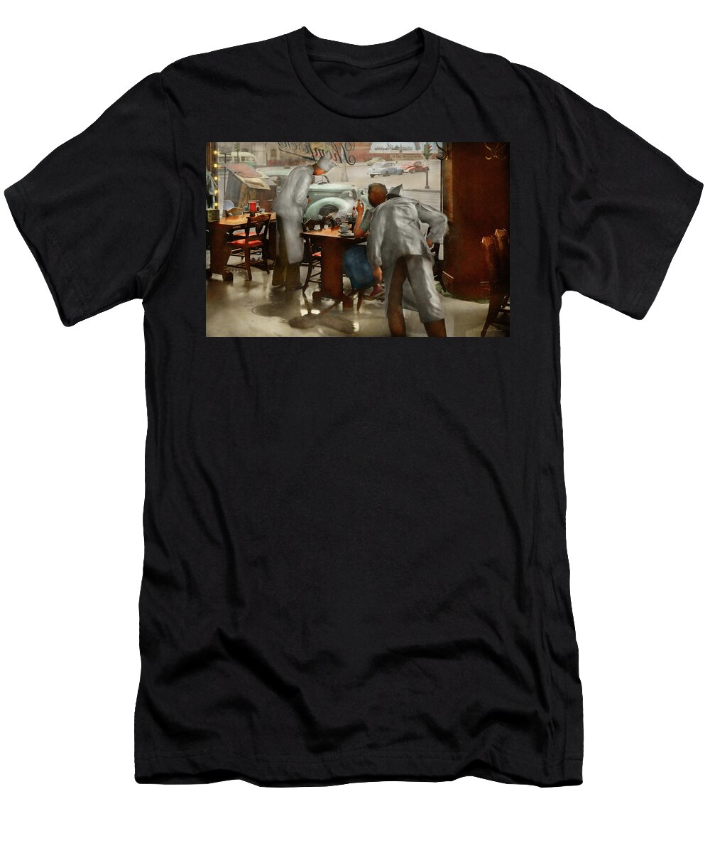 Chicago T-Shirt featuring the photograph Cafe - Table for one 1941 by Mike Savad