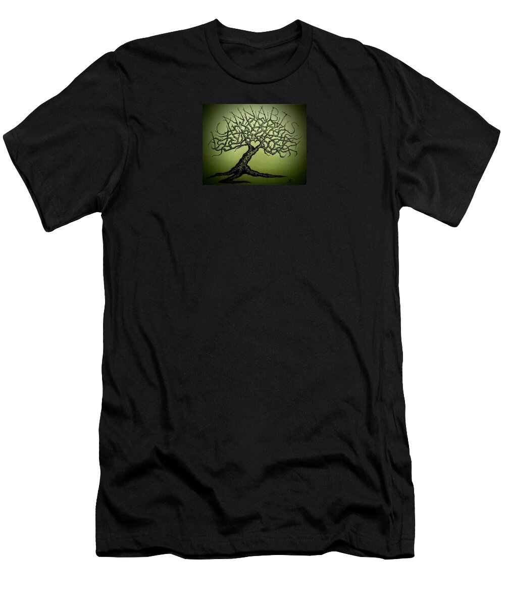 Cannabis T-Shirt featuring the drawing Cannabis Love Tree by Aaron Bombalicki