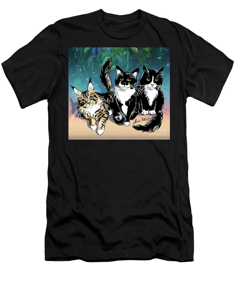 Cat Portrait T-Shirt featuring the digital art Cats by Maria Rabinky