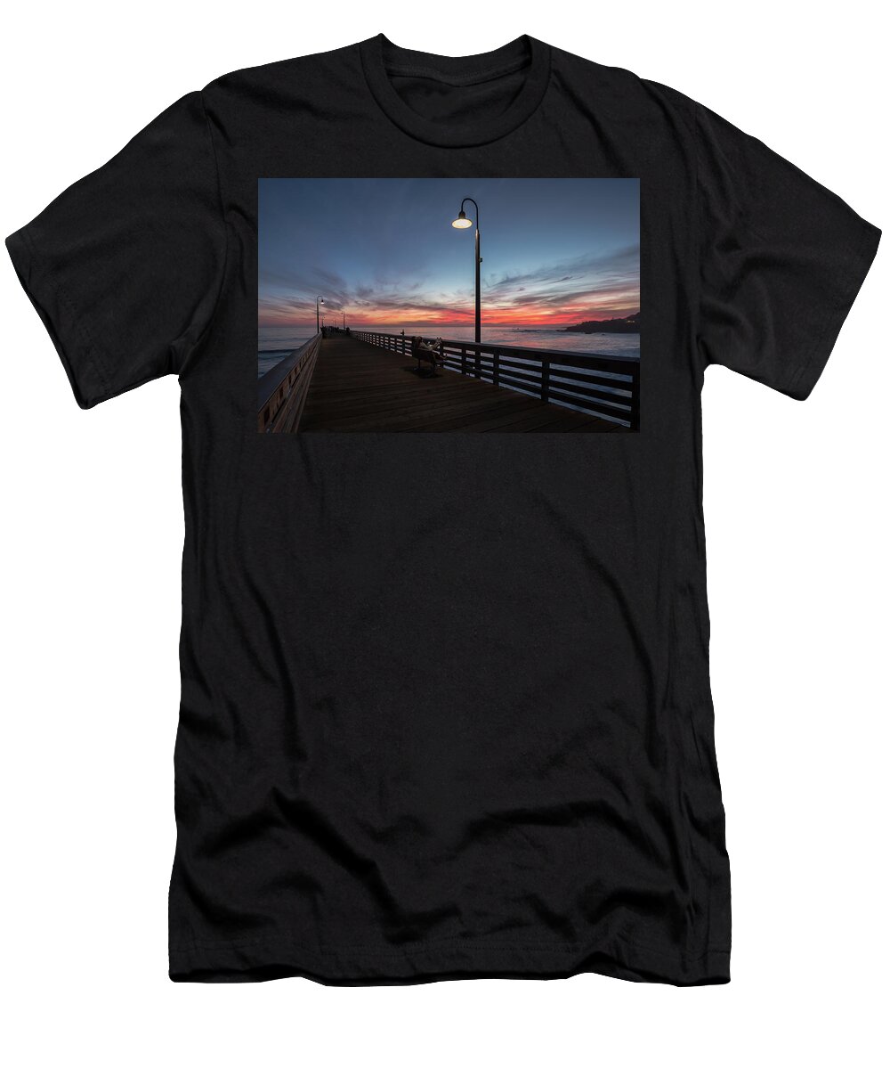 Cayucos T-Shirt featuring the photograph Cayucos Pier Sunset by Mike Long