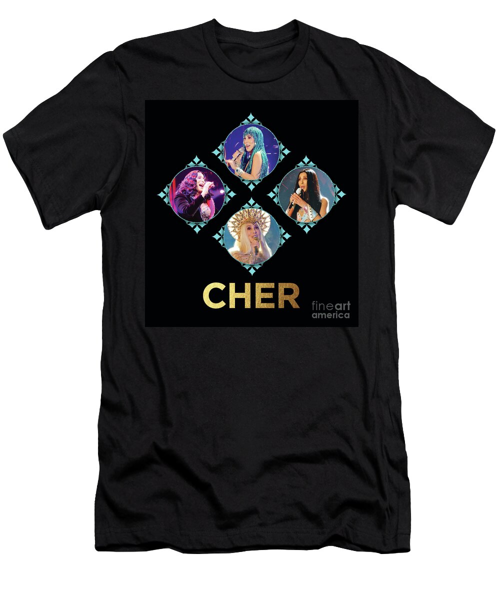 Cher T-Shirt featuring the digital art Cher - Blue Diamonds by Cher Style