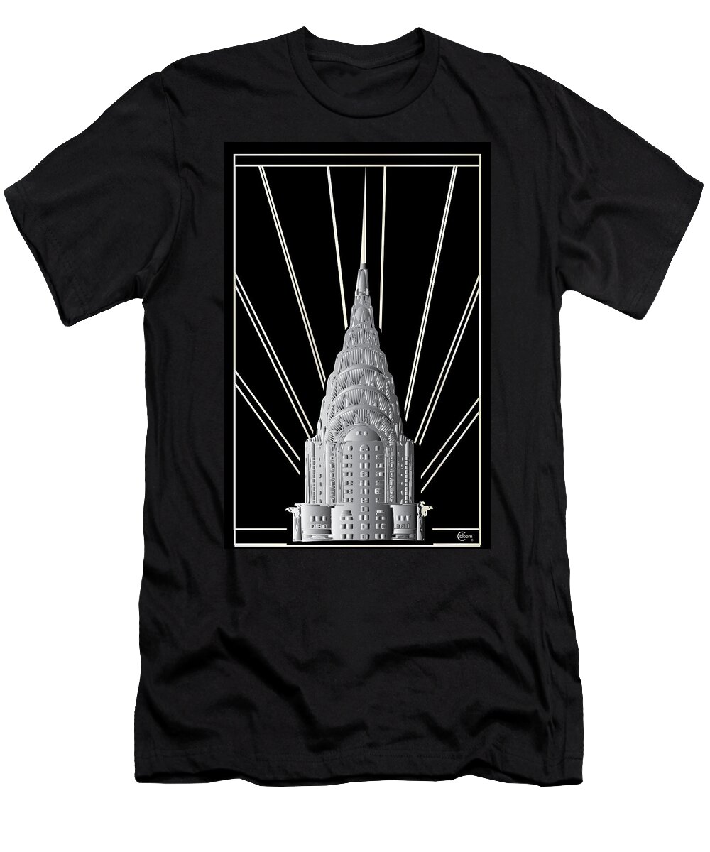 Chrysler Building T-Shirt featuring the drawing Chrysler Building Art Deco Silver Crown by Cecely Bloom