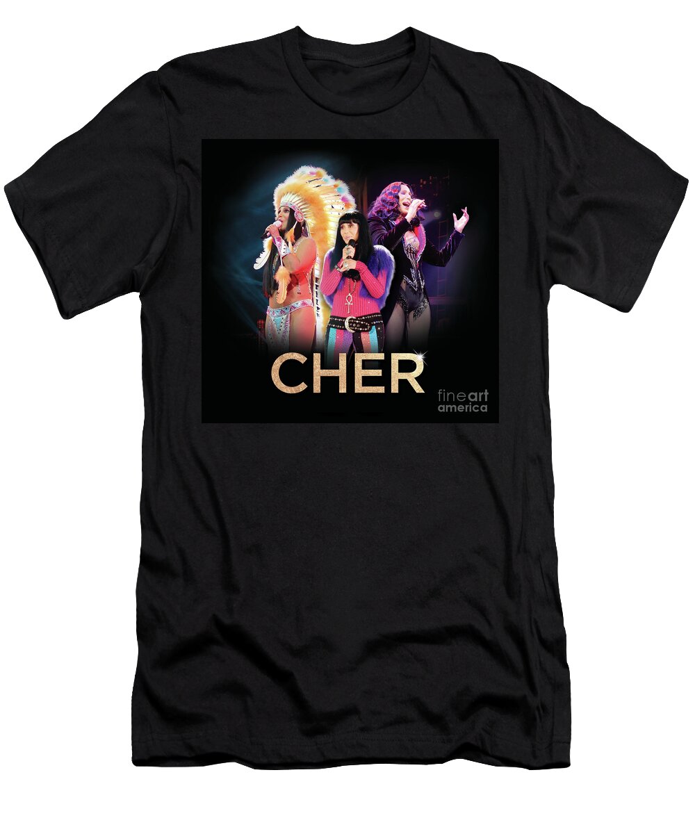 Cher T-Shirt featuring the digital art Classic Cher Trio by Cher Style