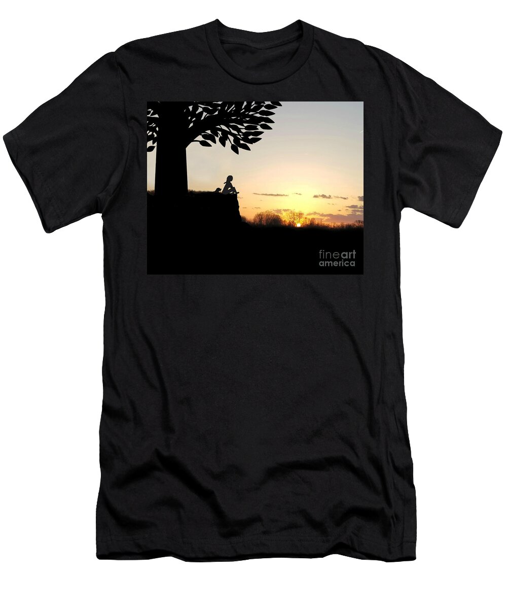 Contemplation T-Shirt featuring the mixed media Contemplation by Diamante Lavendar