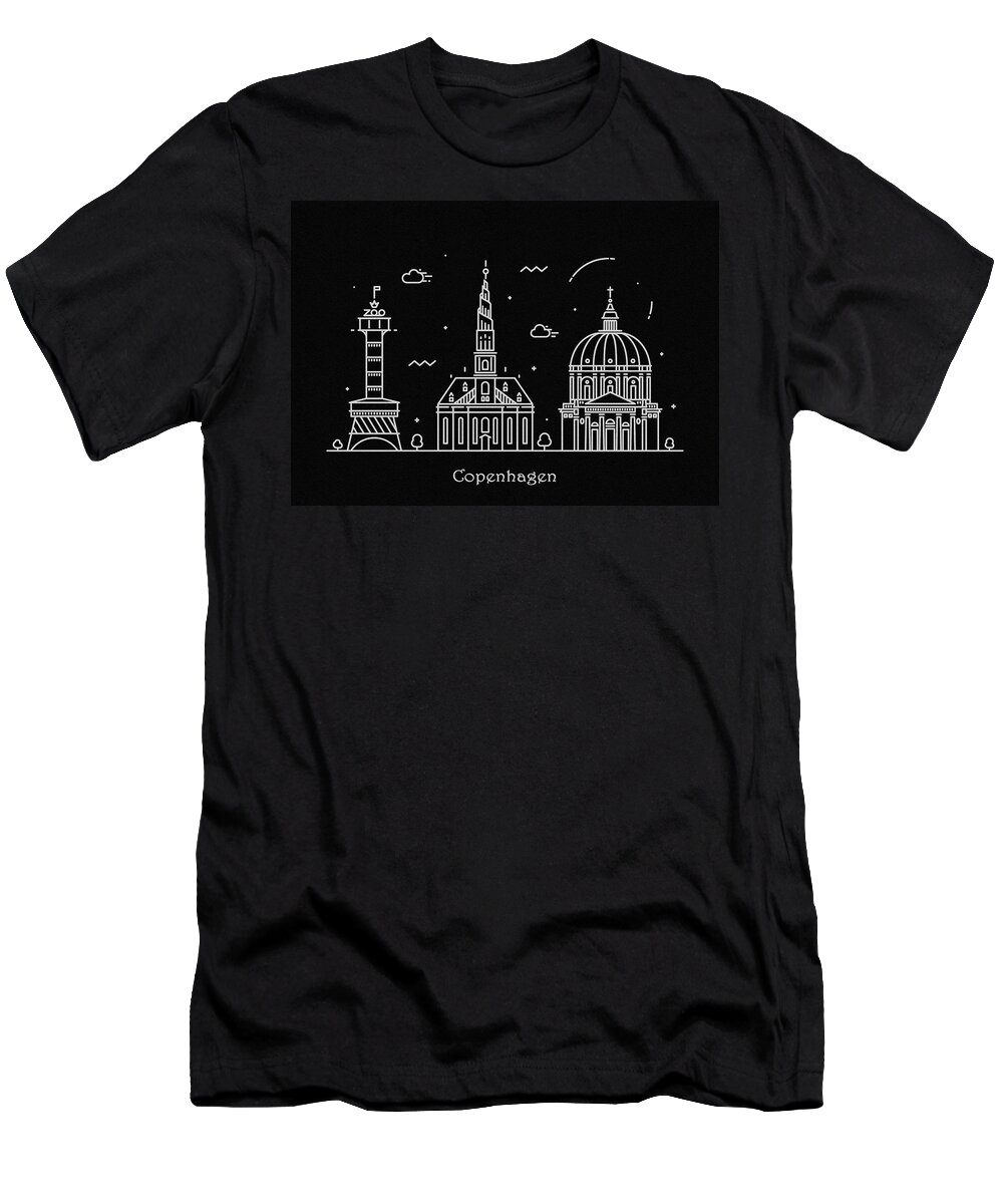 Copenhagen T-Shirt featuring the drawing Copenhagen Skyline Travel Poster by Inspirowl Design