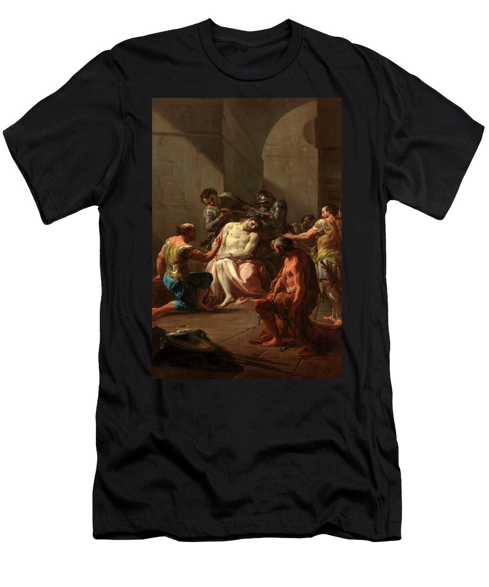 Christ Crowned With Thorns T-Shirt featuring the painting Corrado Giaquinto / 'Christ Crowned with Thorns', ca. 1754, Italian School. by Corrado Giaquinto -c 1703-1765-