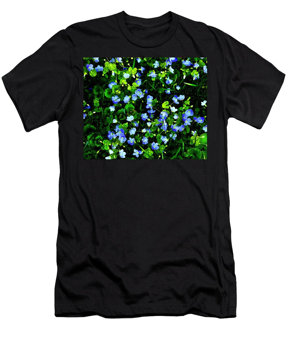 Creeping Speedwell T-Shirt featuring the photograph Flower Cups In Green by Alida M Haslett