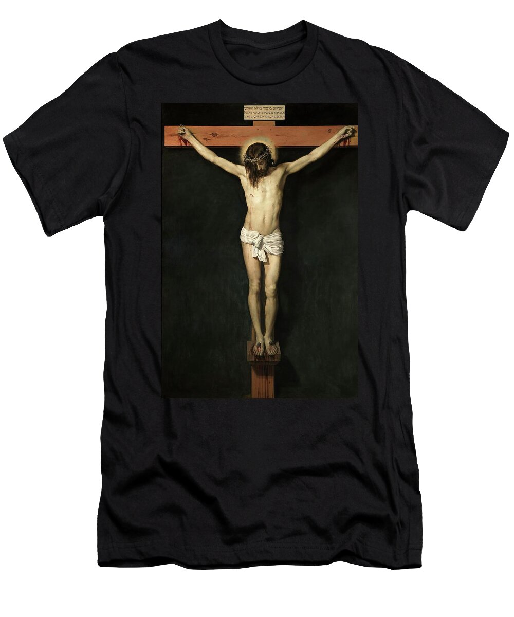 Christ Crucified T-Shirt featuring the painting Diego Rodriguez de Silva y Velazquez / 'Christ Crucified', ca. 1632, Spanish School. by Diego Velazquez -1599-1660-
