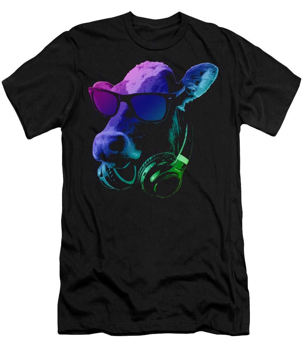 Cow T-Shirt featuring the digital art DJ Cow With Sunglasses And Headphones by Filip Schpindel