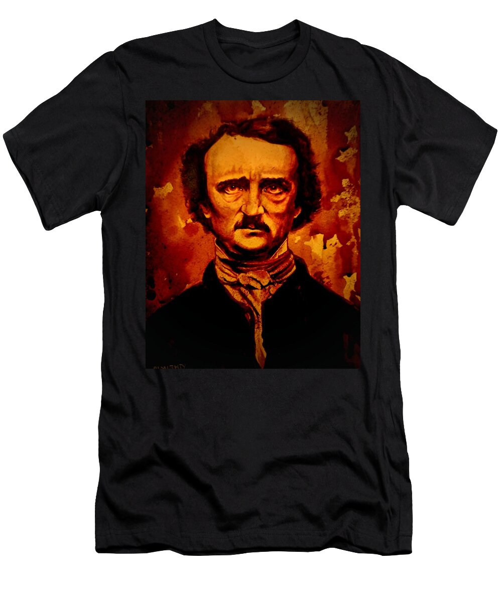 Ryanalmighty T-Shirt featuring the painting EDGAR ALLAN POE fresh blood by Ryan Almighty