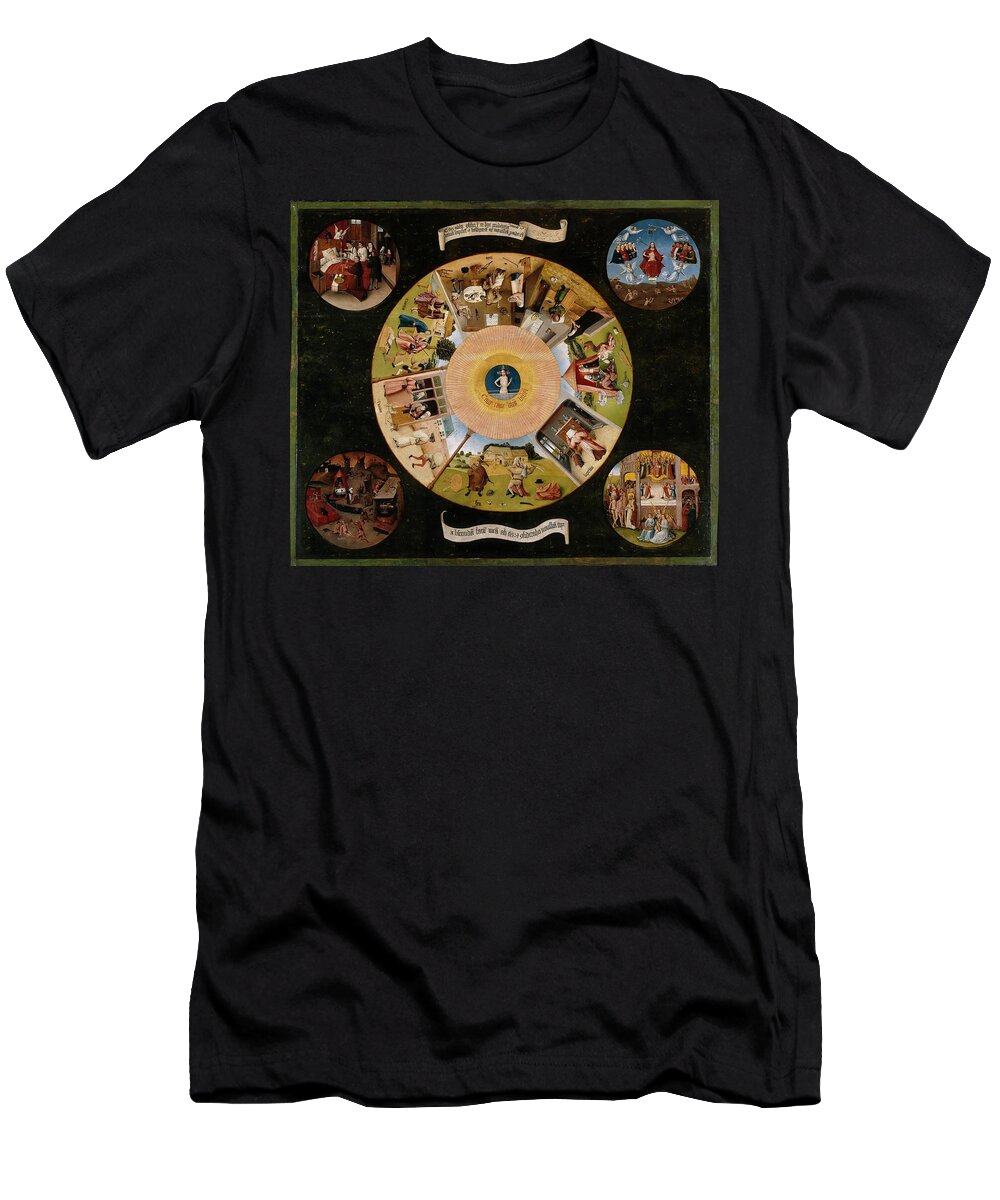 Hieronymus Bosch T-Shirt featuring the painting El Bosco / 'Table of the Mortal Sins', Late 15th century, Flemish School. HIERONYMUS BOSCH . JESUS. by Hieronymus Bosch -c 1450-1516-