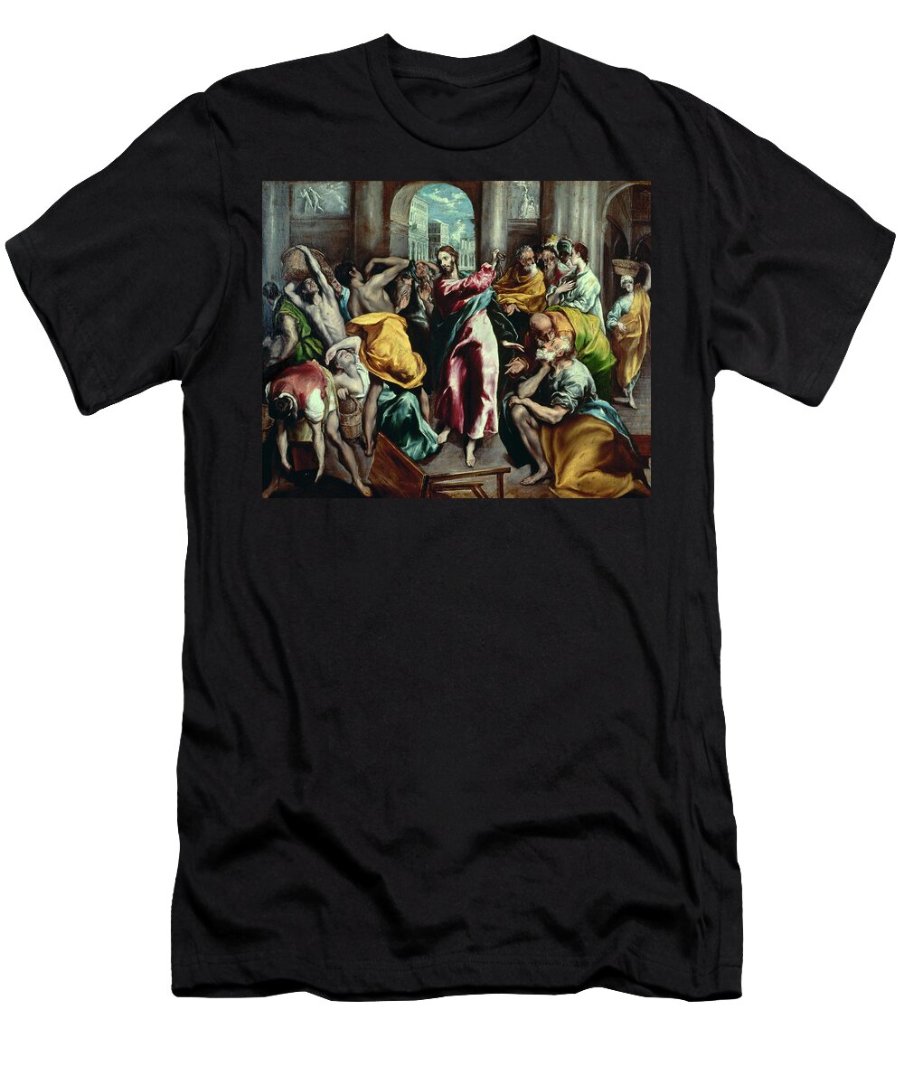 Christ Driving The Traders From The Temple T-Shirt featuring the painting El Greco / 'Christ driving the Traders from the Temple', c. 1600. by El Greco -1541-1614-