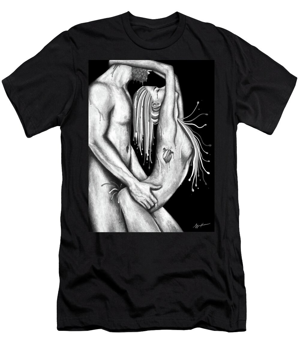Ephemeral Love bn - Erotic Art Illustration Nude Sex Sexual Love Lovers Relationship Couple Mature T-Shirt by Nymphainna AB