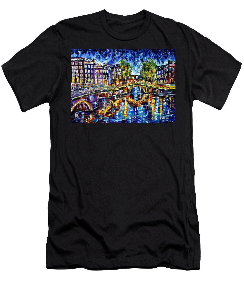 Holland Painting T-Shirt featuring the painting Evening Mood In Amsterdam by Mirek Kuzniar