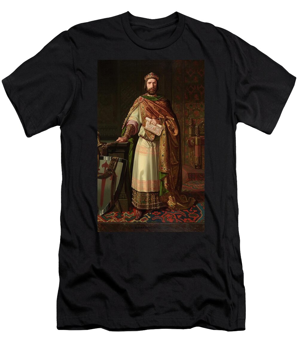 Ferdinand Ii T-Shirt featuring the painting 'Ferdinand II', 1851, Spanish School, Canvas, 224 cm x 140 cm, P06090. by Isidoro Lozano -19th cent -
