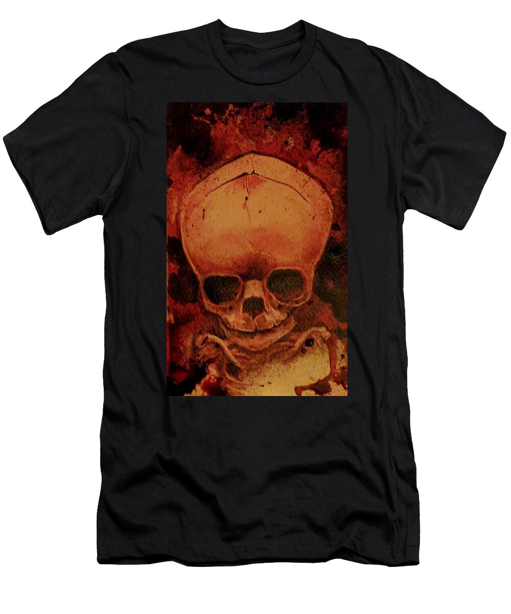 Ryanalmighty T-Shirt featuring the painting Fetus Skeleton #1 by Ryan Almighty