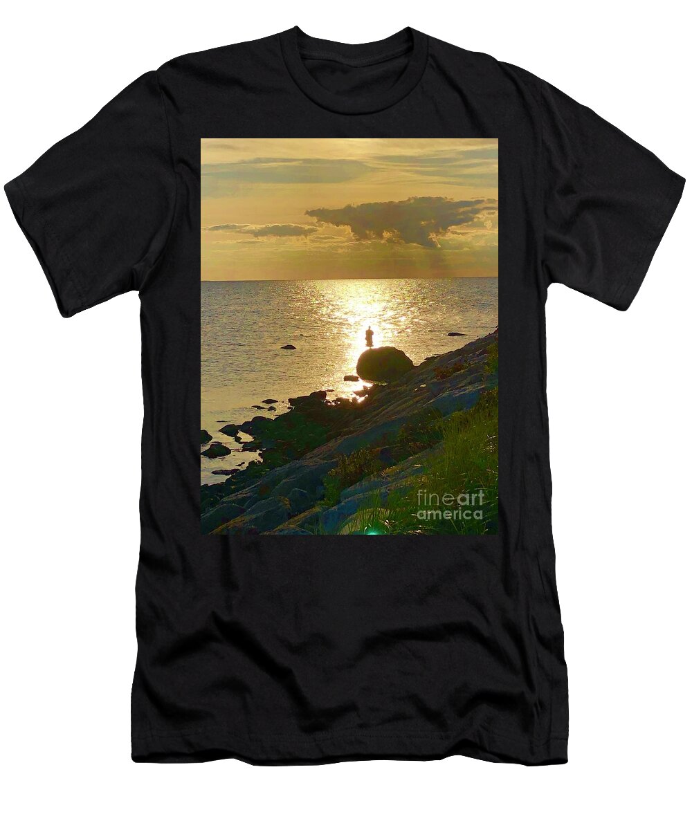 The Knob T-Shirt featuring the photograph Fisherman at the Knob by Jacqui Hawk