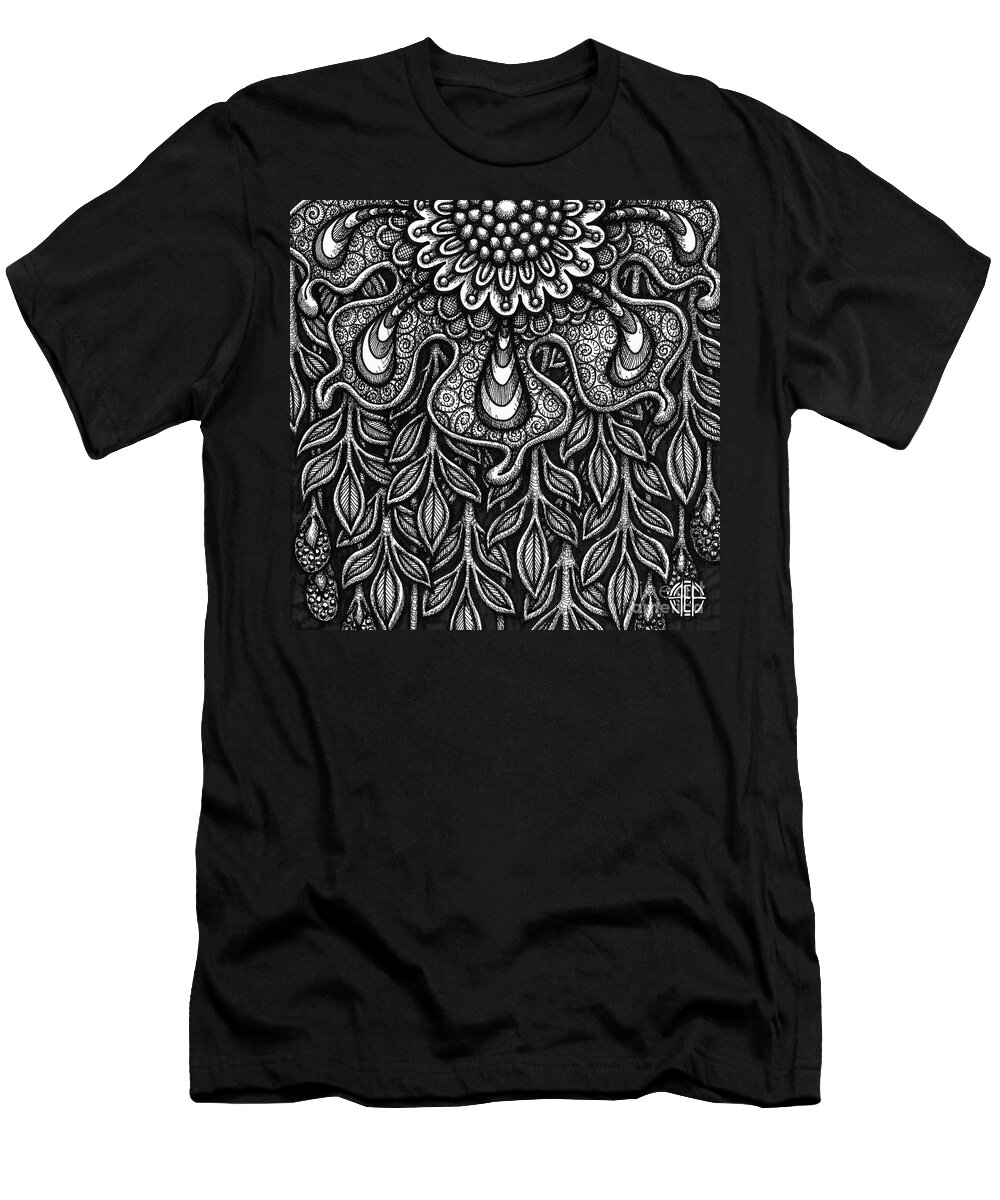 Pen And Ink T-Shirt featuring the drawing Floriated Ink 14 by Amy E Fraser