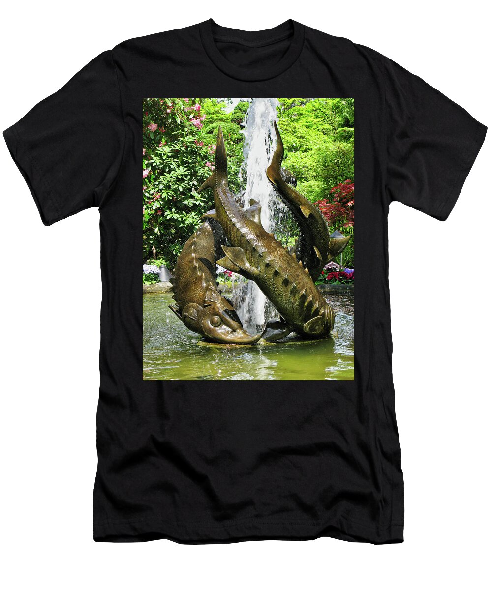 Canada T-Shirt featuring the photograph Fountain sculpture, Butchart gardens, BC by Segura Shaw Photography