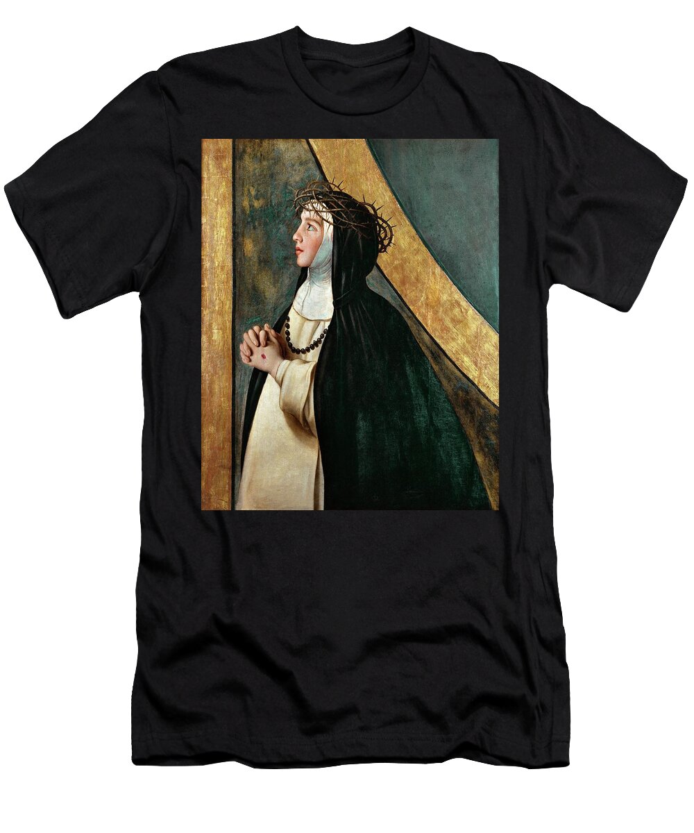 Juan Bautista Mayno T-Shirt featuring the painting Fray Juan Bautista Maino / 'Saint Catherine of Siena', 1612-1614, Spanish School. by Juan Bautista Maino -1569-1649-