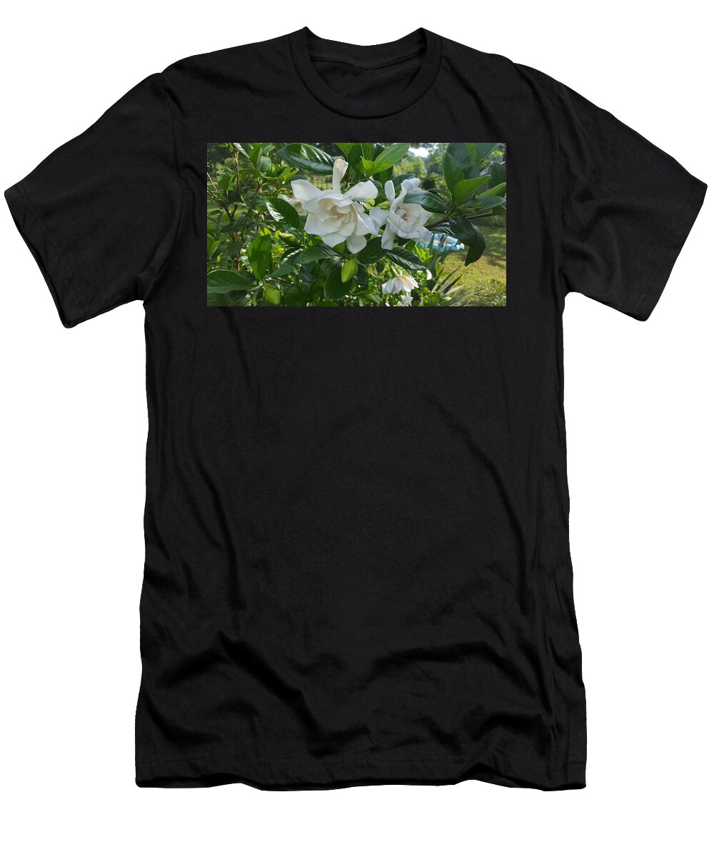 Gardenia Closeup T-Shirt featuring the digital art Gardenia Country Peek by Pamela Smale Williams