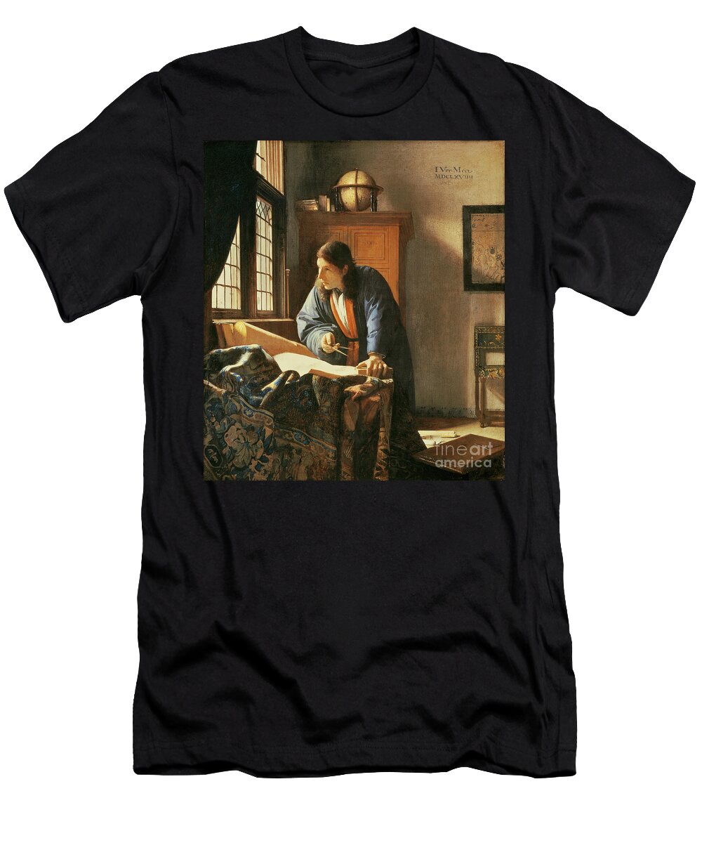 Vermeer T-Shirt featuring the painting Geographer By Vermeer by Vermeer