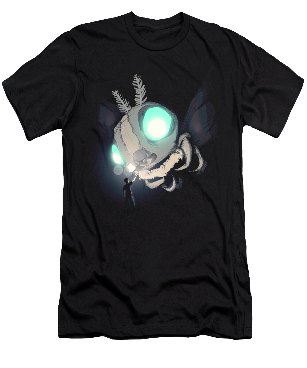 Monster T-Shirt featuring the drawing Giant Moth vs Lamp by Ludwig Van Bacon