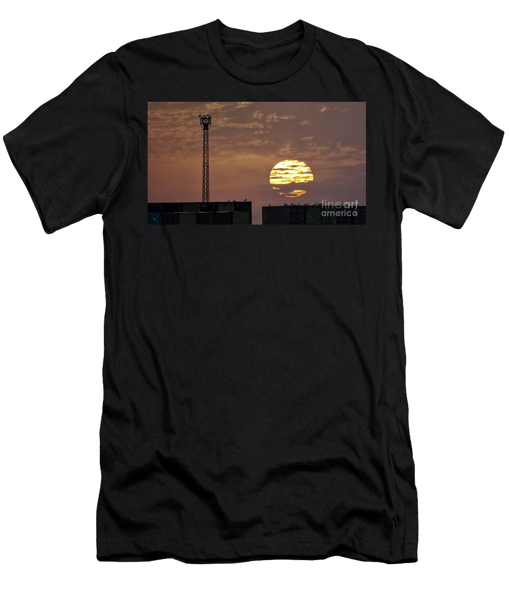 Bright T-Shirt featuring the photograph Giant Sun at Sunrise Cadiz Harbour by Pablo Avanzini