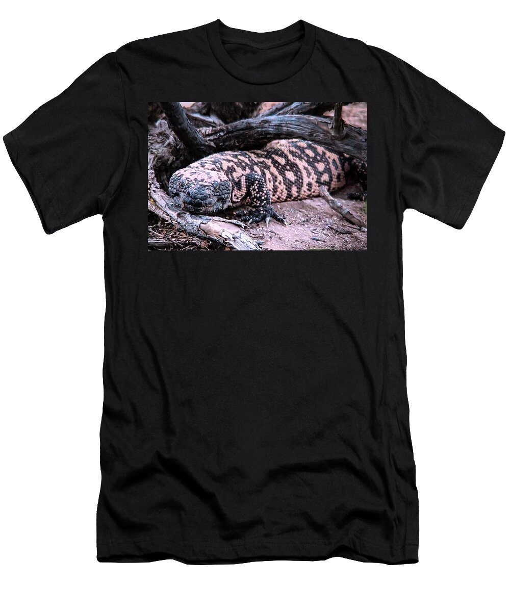 Animals T-Shirt featuring the photograph Gila Monster Under Creosote Bush by Judy Kennedy
