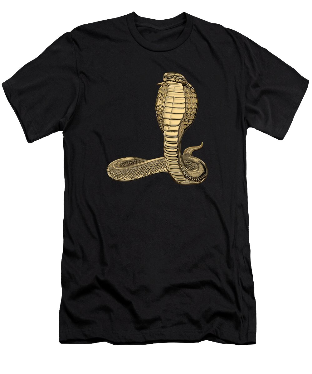 'beasts Creatures And Critters' Collection By Serge Averbukh T-Shirt featuring the digital art Gold King Cobra on Black Canvas by Serge Averbukh