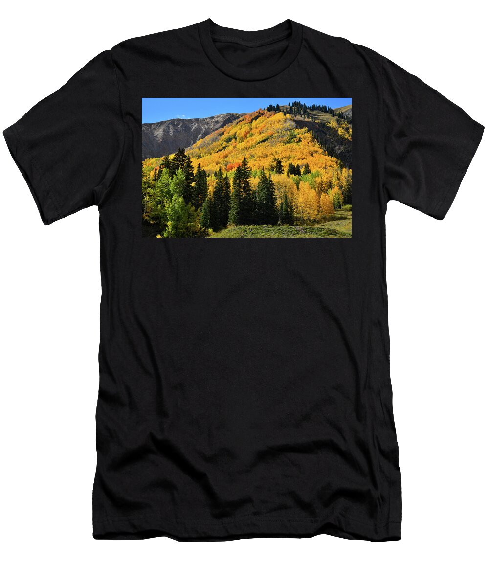 Colorado T-Shirt featuring the photograph Golden Hillsides Along Million Dollar Highway by Ray Mathis