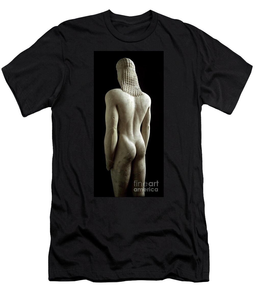 Greek Art: Statue Of Kouros T-Shirt featuring the photograph Greek Art, Statue Of Kouros, Sculpture Of Young Man Of The Archaic Period by Greek School