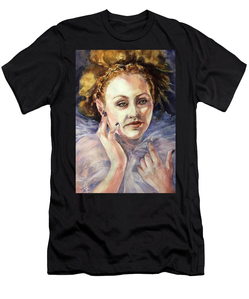 Portrait T-Shirt featuring the painting Gwenhwyfar II by Judith Levins