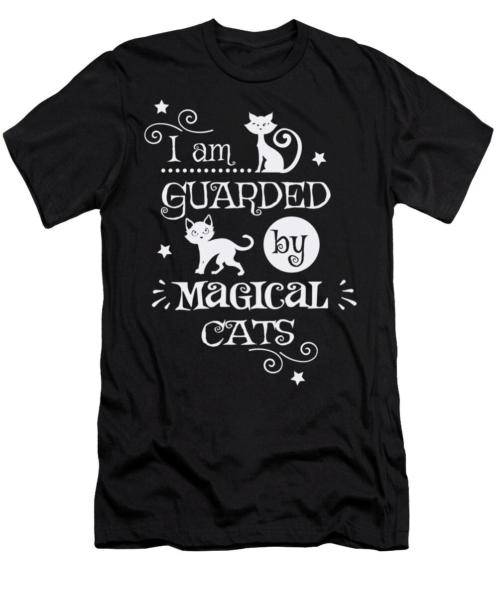 Halloween T-Shirt featuring the digital art Halloween Decor I am guarded by magical cats by Matthias Hauser