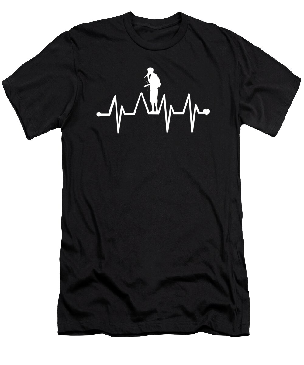 Heart T-Shirt featuring the digital art Heartbeat EKG Pulse Line Beatboxing Beatboxer by TeeQueen2603