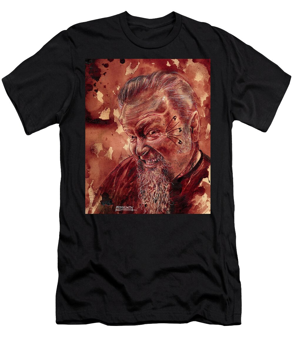 Ryan Almighty T-Shirt featuring the painting Human Blood Artist Self Portrait - dry blood by Ryan Almighty