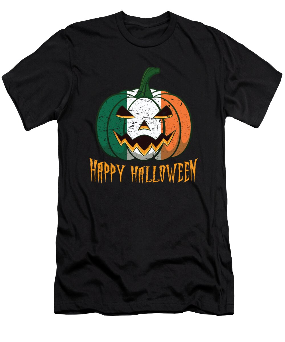 Ireland Halloween Costume T-Shirt featuring the digital art Irish Flag Halloween Pumpkin Jack o Lantern Costume by Martin Hicks
