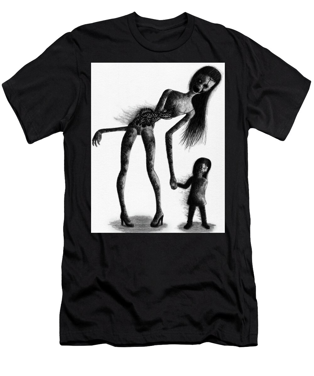 Horror T-Shirt featuring the drawing Jessica And Her Broken - Artwork by Ryan Nieves